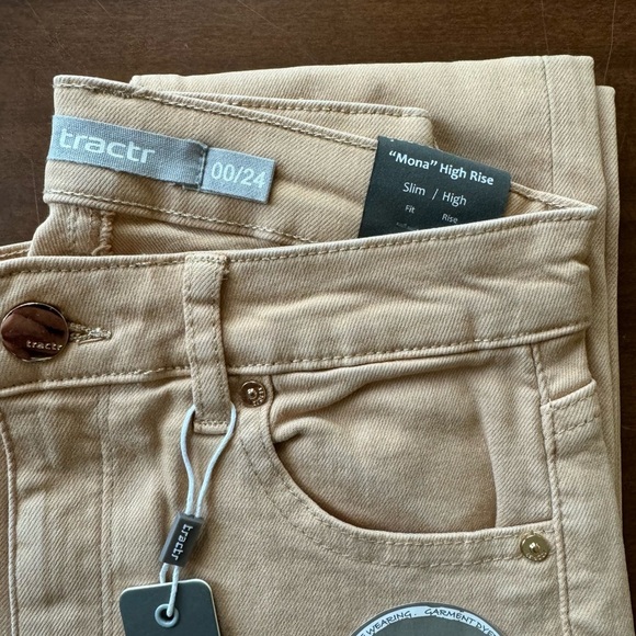 Tractr Camel Tan Khaki Mona High Rise Slim Ankle Fray Jeans 00/24 - Picture 4 of 5